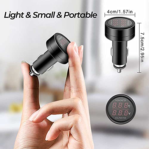 2 in1 Auto Zigarettenanzünder Steckdose Voltmeter Autothermometer Multi-Funktion KFZ Ladegerät Batterie Voltmeter Thermometer Detektor mit USB Anschluss für 12V/24V PKW LKW