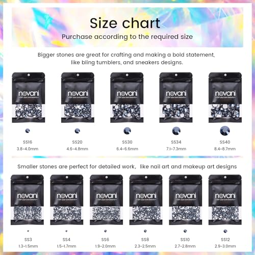 Image of Novani Rhinestones Flatback Rhinestones Glass Gems Stones Jewels Round Gemstones Non-Hotfix Crystal for Crafts,SS20,1440 Pieces,Shiny Black