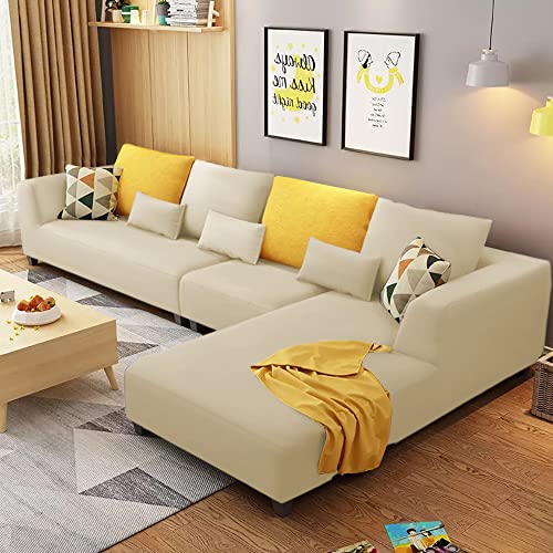 Image of Galib RHS 6 Seater L Shape Sofa Set for Living Room (Cream) Premium Fabric