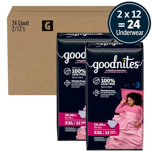 Image of GoodNites Girls Nighttime Underwear, Size XXL, 24 Ct, 2 Packs of 12