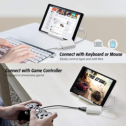 USB Camera Adapter, USB Female OTG Adapter Compatible with iPhone/iPad, Portable USB Adapter for iPhone with Charging Port, iPad to USB Adapter No Application,Support card reader Plug and Play (White)