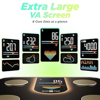 Bilancia Runstar Pesapesone, Bilancia Smart Con Display VA 8in1, Bilancia Pesapersone Digitale Alta Precisione Peso Corporeo, FC, BMI, Grasso Corporeo, 22 Dati Composizione Corporea, Sync App