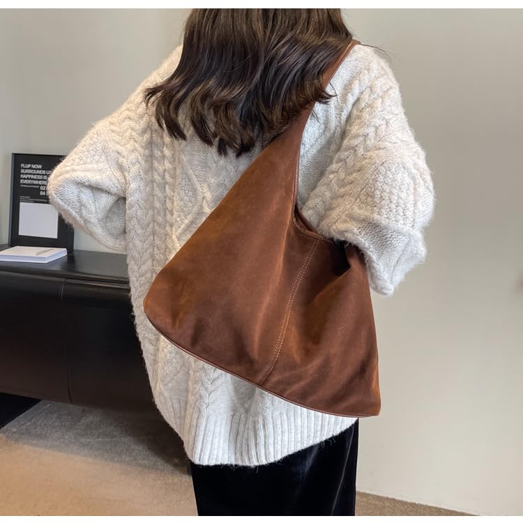 Image of Suede Bag Suede Tote Bag Brown Suede Shouder Purse Work Hobo Handbags Fall Aesthetics