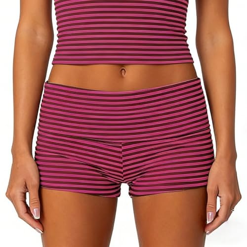 Image of KMBANGI Womens Fold Over Shorts Elastic Waist Y2k Lounge Shorts Foldover Cute Pajama Micro Bottoms Mini Shorts Sleepwear