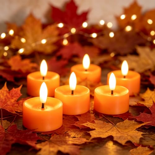 Image of QIDEA Halloween Orange LED Tea Lights for Pumpkin Christmas Decor 12 Sets