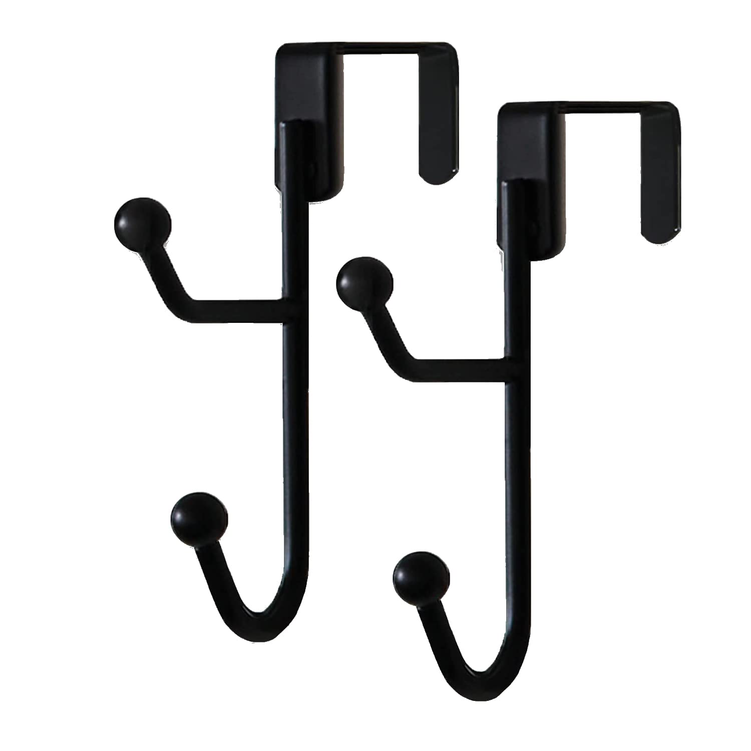 CTRLZS 2 Pack Over the Door Hooks Hanger, Sturdy Metal Double Hook Hanger for Hanging Coats, Hats, Robes, Towels, Black