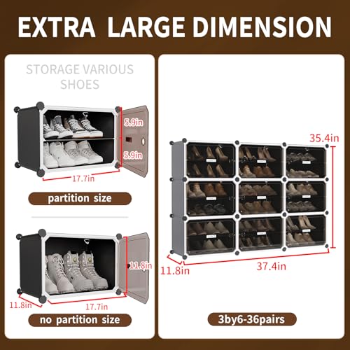 Image of MAGINELS 6-Tier Shoe Rack,Expandable Plastic Shoe Cabinet. Shoe Storage with Door,Entryway, Closets, Hallway, and Bedroom.Accommodates Up to 24 Pairs of Shoes.Grey (3 by 6)