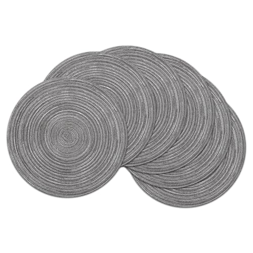 SHACOS Manteles Individuales Redondos Gris de Algodón 38cm/15inch Salvamanteles Individuales Lavables Resistentes al Calor Mantel Individual para Mesa de Comedor, Bar