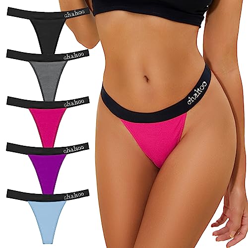 Chahoo Thongs For Women Pack Sexy G String Thongs For Women Cotton Panties Low Rise Soft T-Back Underwear Women 5 Pack #TOP6
