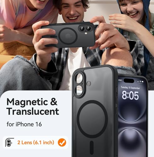 Image of Enflamo Polycarbonate Matte Magnetic & Drop Protection Back Cover Case for iPhone 16 | Ultra Hybrid Camera Protection (Black)