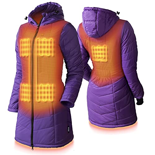 Victoria Women’s Long Puffer Heated Jacket - 9 hrs of Heat | 5 Heat Zones | with Battery & Charger | Machine Washable | All Day Warmth | XL Plum2