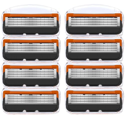 8PCS Razor Blades for Men Compatible with Gillette ProGlide, 5 Layered Anti-Friction Razors Blades