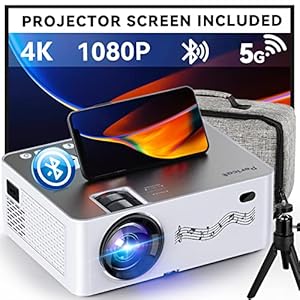 Projector with WiFi and Bluetooth , 5G WiFi, Native 1080P/12000L Video Projector with Screen, 4K Support Outdoor…