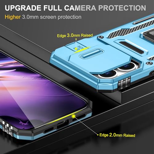 Image of Polycarbonate Slide Camera Cover with Ring Holder Mobile Phone Back Cover for iPhone 16 Pro (Blue)