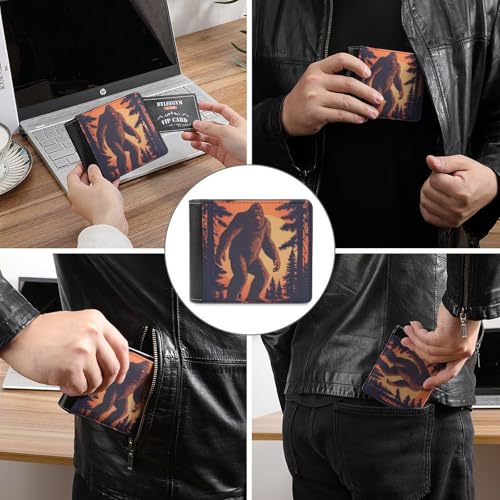 Walking Bigfoot Sunset Funny Bifold Wallets for Men Slim Front Pocket Purse with Multiple Card Slots3