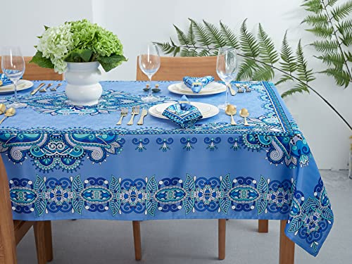 Yihomer Mykonos Blue Paisley Tile Bordered Tablecloth - Wrinkle Free Table Cloth For Spring Summer Decorations, Picnics And Parties - Indoor Outdoor, Stain And Water Resistant, 60 X 84 Inch Rectangle #TOP2