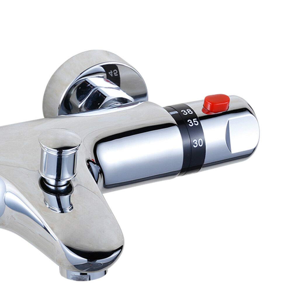 Grifo termostático de ducha, grifo mezclador con botón de seguridad de 38 °C, ducha cromada (B)
