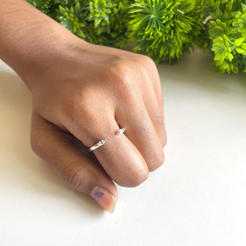 Marquise Cut White Diamond Open Matching Wedding Band for Women, 14K Gold Finish Ladies Diamond Minimal Two Stone Matching Band