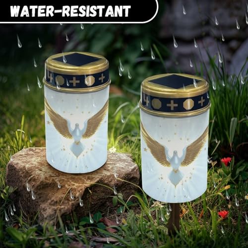 Image of Gold Peace Dove Cemetery Solar Lights for Grave Waterproof Solar Grave Lights for Cemetery Decoration Automatic Solar Powered Flameless Candle Lights