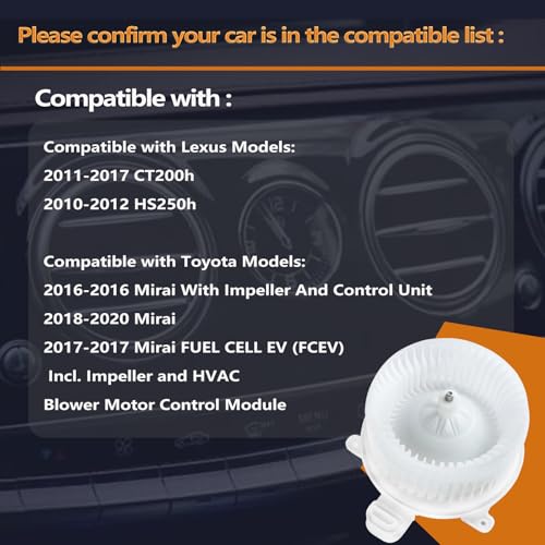 Image of HVAC A /C Heater Blower Motor with Brushless Motor w /Fan Cage Compatible with Lexus CT200h 2011-2017, HS250h 2010-2012;Toyota Mirai 2018-2020;76504, 871037502
