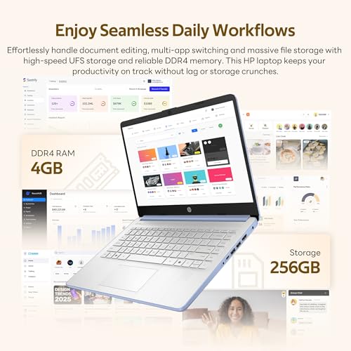 Image of HP Flagship 14 inch Laptop with AI Copilot for Student, 13th Gen Intel 4-Core, 4GB DDR4, 256GB Storage(128GB UFS+128GB Docking Station), Intel Graphics, Webcam, 1 Year Office 365, WiFi 6, Win 11 S, Blue
