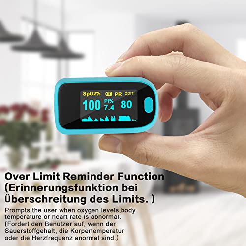 MOMMED Pulsoximeter, Sauerstoffsättigung Messgerät Finger, Fingerpulsoximeter mit Alarm zur...