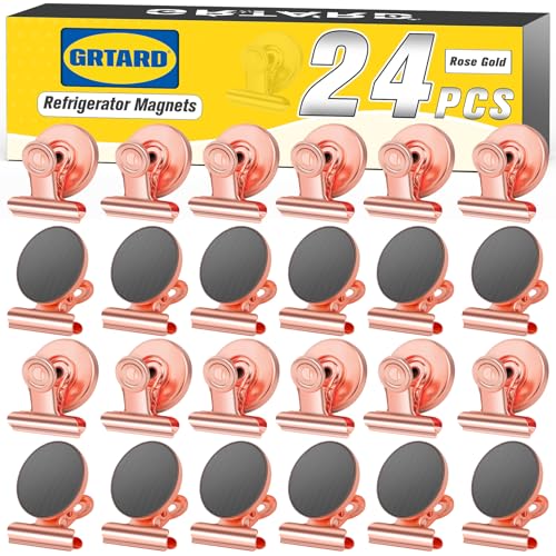Grtard 24pack Rose Gold Magnetic Clips, Strong No-Scratch Refrigerator Magnets, Multi-Purpose Heavy Duty Clips for Fridge, Whiteboard, Locker, Classroom
