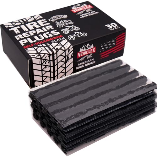 Image of Vehiclex Flat Tire Repair Plugs - 30pcs Heavy Duty Plug and Patch Kit for Emergency Repairs, Black