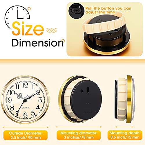 Outus 2 Pack 3-1/2 Inch (90 Mm) Quartz Movement Clock Fit-Up/Insert With Gold Trim And Arabic Numeral, White Face #TOP1