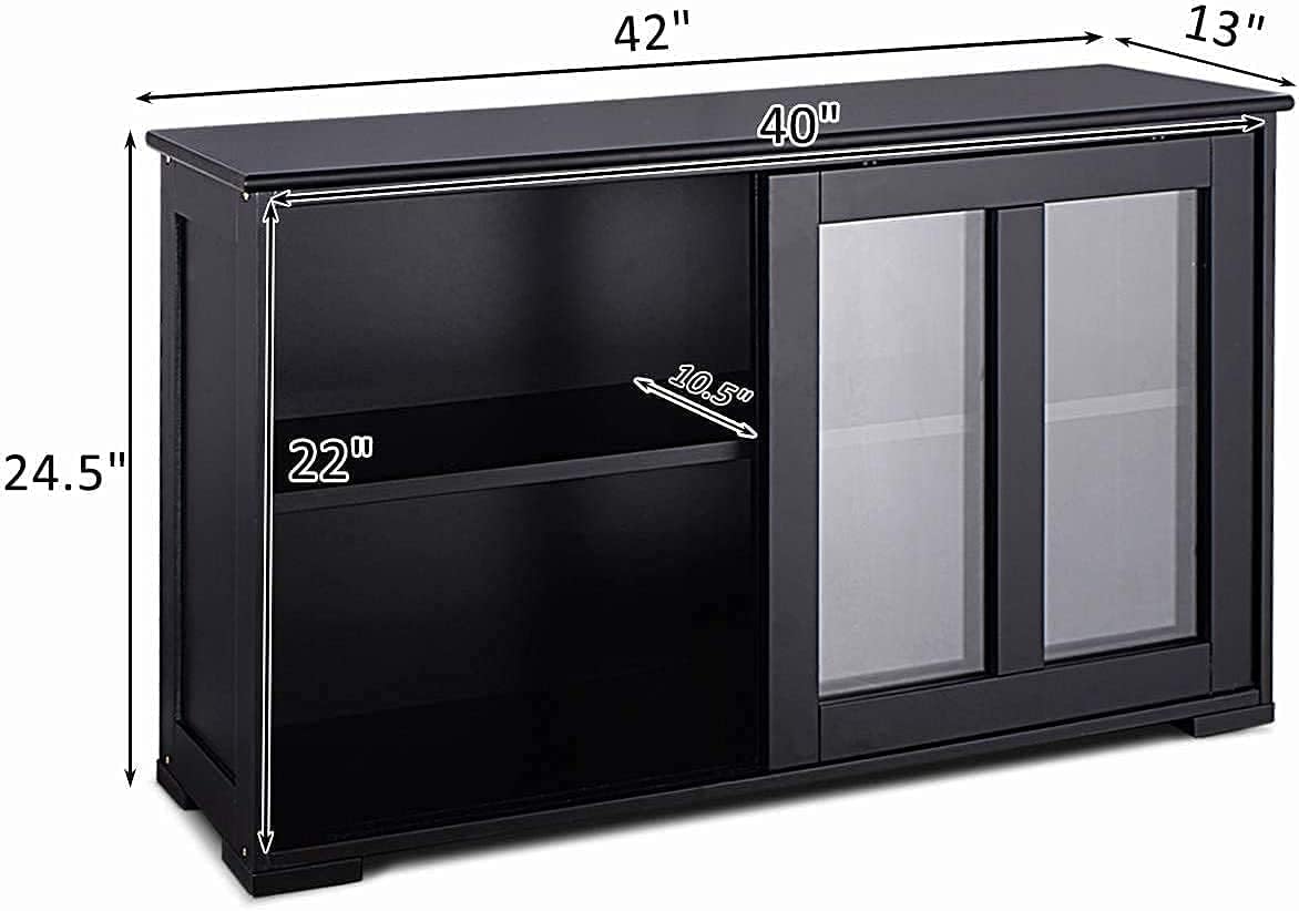 Kitchen Stackable Storage Cabinet with Height Adjustable Shelves & Glass Sliding Doors, Cupboard Server Buffet Console Sideboard, Black