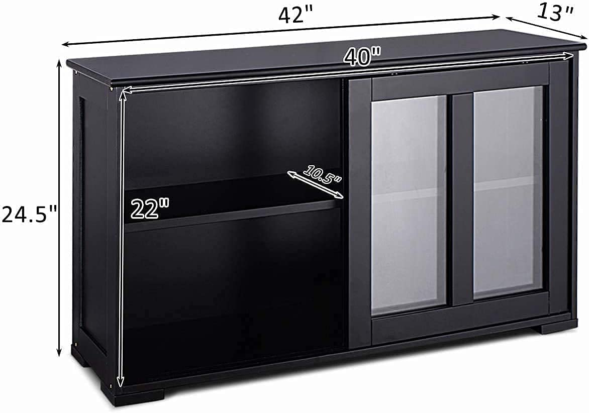 Armario de almacenamiento apilable de cocina con estantes de altura ajustable y puertas correderas de vidrio, aparador de consola de buffet, color negro 9
