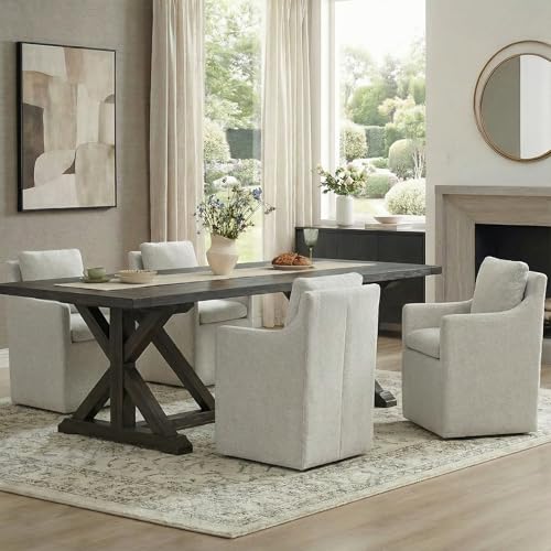 Image of KISLOT Upholstered Dining Chairs with Casters, No Assembly Modern Accent Armchair with Rollers for Dining Room, Bedroom, Living Room, Reading Room, Already Assembled, Linen, 4 Box