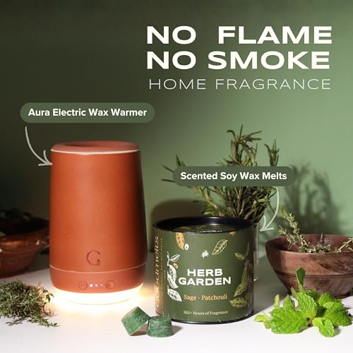 Image of Aura Wax Melting Starter Kit - Ceramic Aroma Diffuser with 1 Warmer & 3 Scented Soy Melts | 180+ Hours Scent Time - Smoke-Free, Natural Fragrance for Home (Terracotta, Nostalgia)