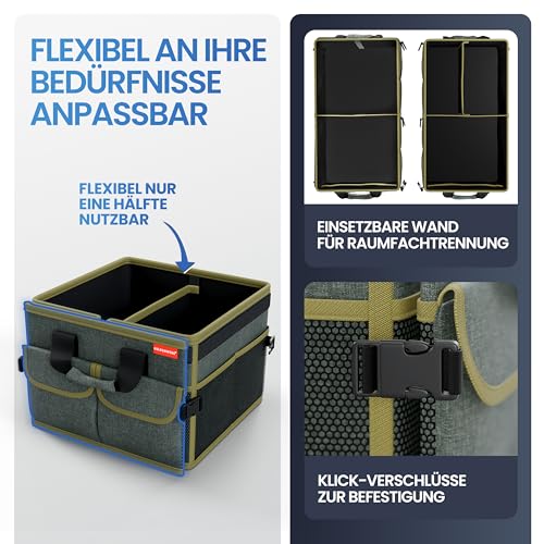 HELDENWERK Premium Kofferraum-Organizer mit Deckel stabil & rutschfest - Faltbare Auto Kofferraumtasche groß mit doppelten Böden - Kofferraumbox, Kofferraumorganizer Box