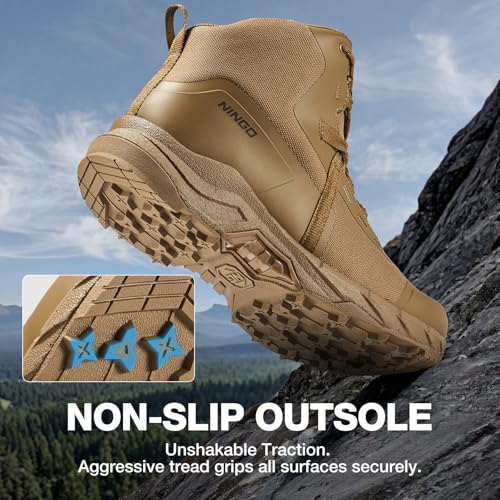 Image of NINGO Soft Toe Waterproof Work Boots for Men, Lightweight Comfortable Hiking Shoes for All Day, Non Slip Breathable Military Tactical Army Boots for Motorcycle, Jungle, Outdoor, Sport