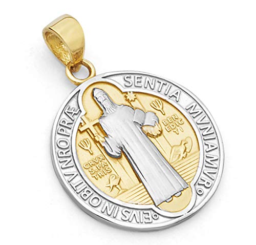 14k REAL Two Tone Gold Saint Benito Medal Charm Pendant (Size : 20 x 13 mm)2