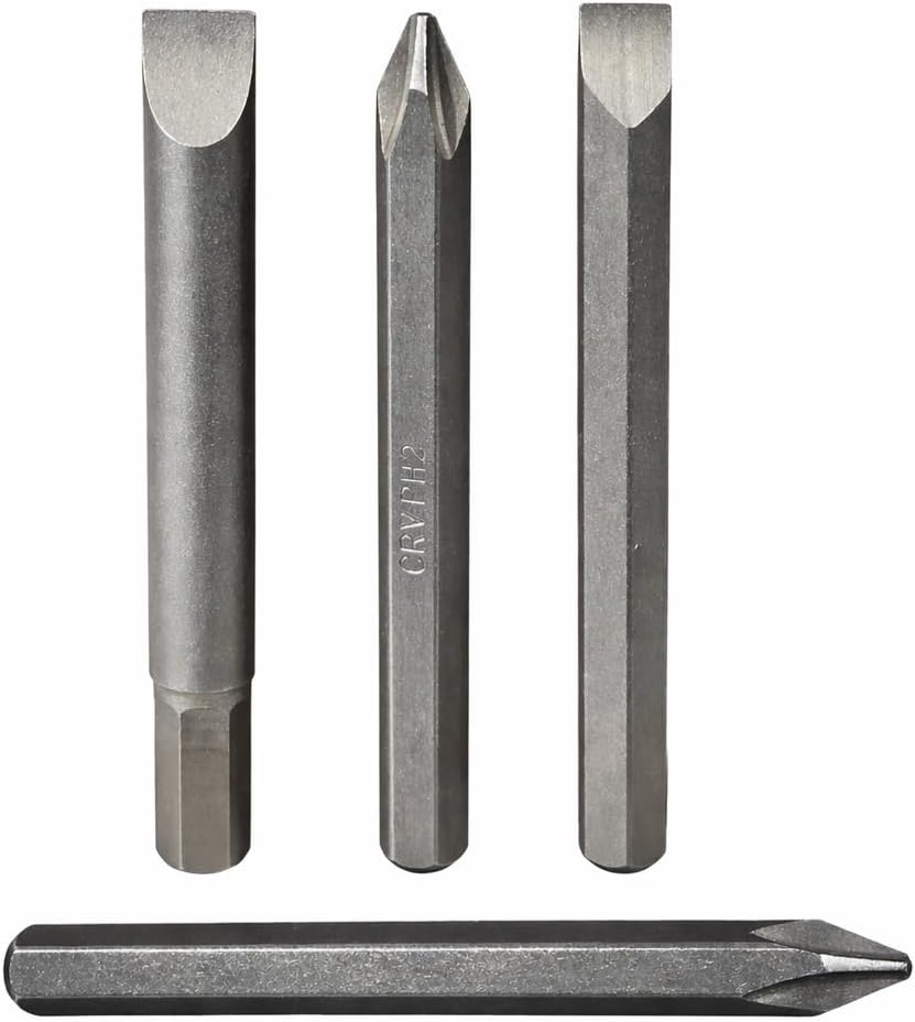 Heavy Duty 4Pc Magnetic Impact Driver Bit Set – PH2, PH3, SL8 & SL10 Screwdriver Bits, Chrome Vanadium Steel, High Torque Drill & Fastening Tool