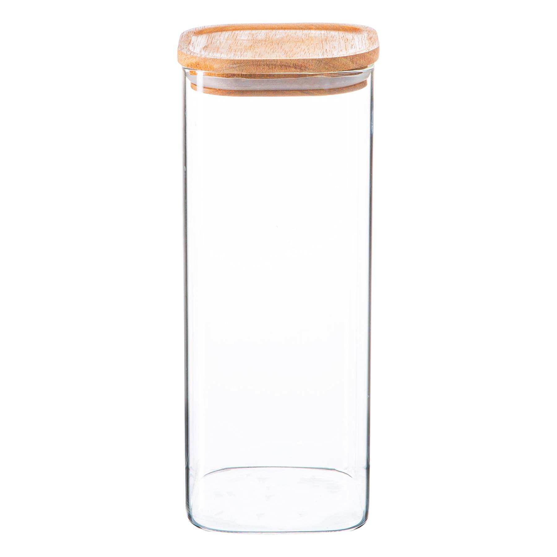 Argon Tableware Glass Storage Jar With Airtight Wooden Lid1.9LSquare Cube Kitchen Storage Container Preserving Jars from B&Q