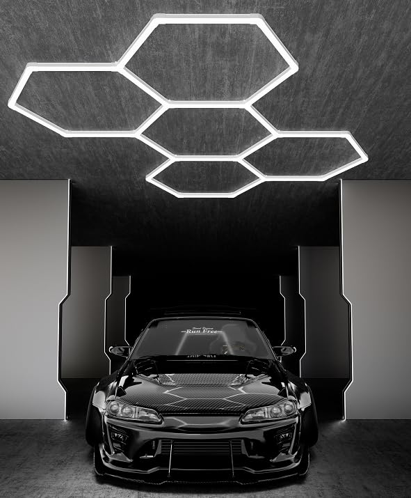 Hexagon LED Garage Light, 25 Pack LED Shop Ceiling Lamp, 192W 23040LM 6500K Daylight White, Linkable Plug-in Hexagon Lamp for Workshop Gym Car Care Warehouse 95x66.5inch