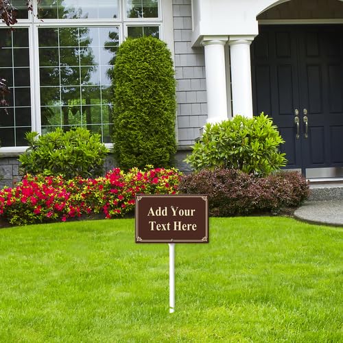 Cartello da cortile personalizzato con paletto, 30 cm x 20 cm (caffè-beige), cartello personalizzabile Aggiungi il tuo testo, cartelli personalizzati in alluminio robusto, antiruggine