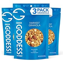 Greek Goddess Gourmet Harvest Granola with Pecans, Almonds, Coconut & Maple Syrup, 100% Whole Grain Oats & Olive Oil Healthy, Greek-Inspired, Gluten Free Granola, 10oz 3-Pack