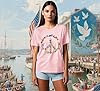 Qskall Womens Peace Sign T Shirts 60s 70s Inspirational Shirt Hippie Love Tee Floral Tops Pink #3