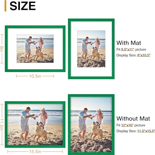 decorUhome 12x16 Picture Frame, Display 8.5x11 Certificate with Mat or 12x16 Poster without Mat, Wall Mounting Photo Frame, Green, 1 Pack