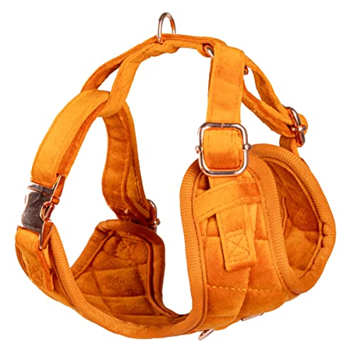 Fluffy Tailers Orange Velvet Adjustable Dog & Puppy Harness With Chest Strap for Small Medium & Teacup Sized Dogs - Image 2