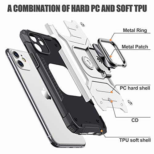 Jame Designed For Iphone 11 Case With Screen Protector 2Pcs, Military-Grade Protection, Protective For Iphone 11 Phone Case, With Ring Kickstand, Shockproof Bumper Case For Iphone 11 6.1 Inch Silver #TOP6