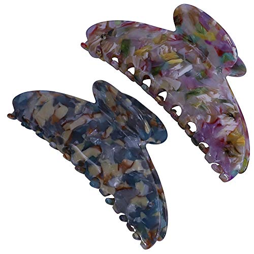 4.5 Inch Big Hair Claw Clips Tortoise Shell Nonslip Large Claw Clip for Women,French Design Leopard Print Strong Hold Hair Clips for Thick Hair (Blue Floral + Colorful Floral)