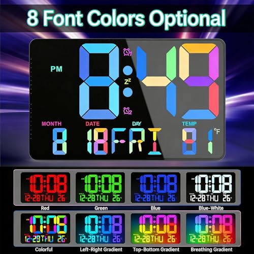 Horloge murale numérique à couleur changeante et réveil avec télécommande - 7