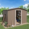 ALAULM 8'x6' Outdoor Storage Shed Outdoor Galvanized Metal Tool Shed with Vents & Sliding Door, Waterproof Garden Shed for Patio,Lawn,Backyard to Store Bikes,Tools-Brown