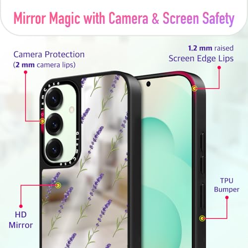 Coque miroir Samsung S25 Plus fleur lavande pour maquillage
