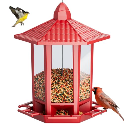 Birdream Bird Feeders for Outdoor Hanging Fun Installation Pagoda Design Wild Birdfeeder Attracting Wild Birds Sparrows Finch Cardinal Goldfinch Chickadee - Red